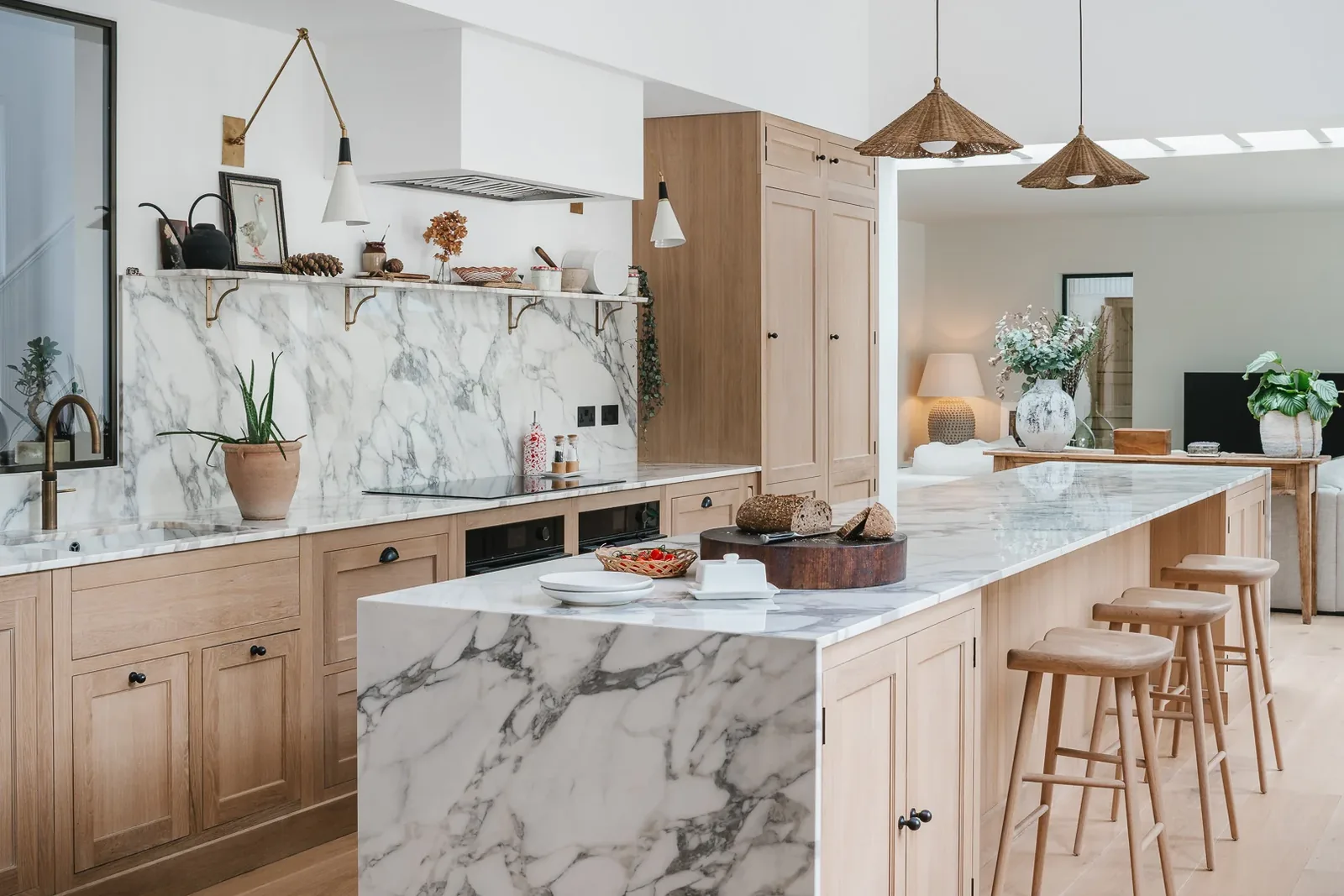 Bespoke oak and marble kitchen designed and built by NOOR